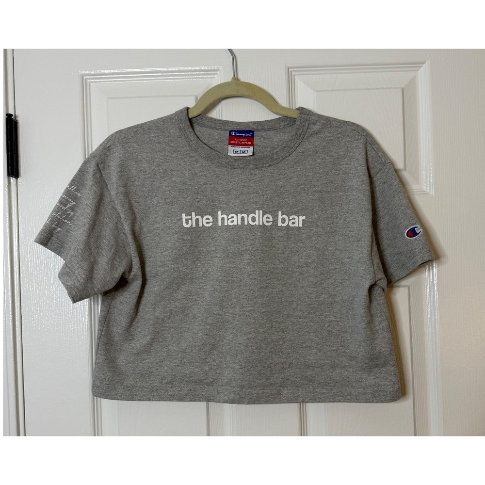 Champion The Handle Bar Boston Cropped TShirt Gray Graphic Tee Medium Athleisure